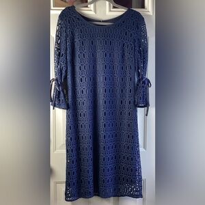 Dressbarn Navy Long Sleeve Lace Dress Size 14 lace